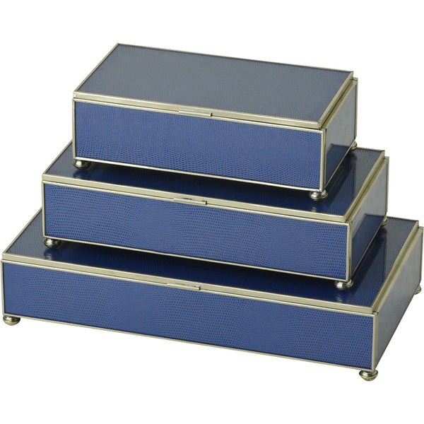 Cobalt Blue Lizard skin rectangular stacking 3 box set