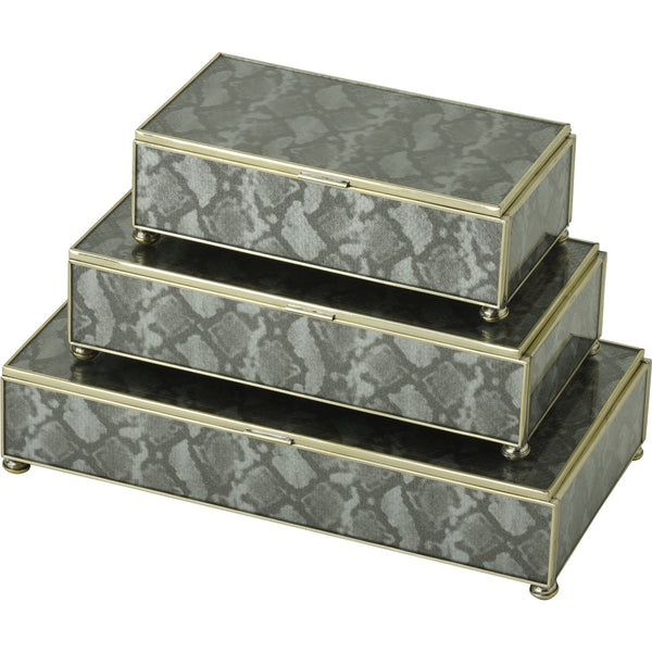 silver python skin rectangular stacking 3 box set