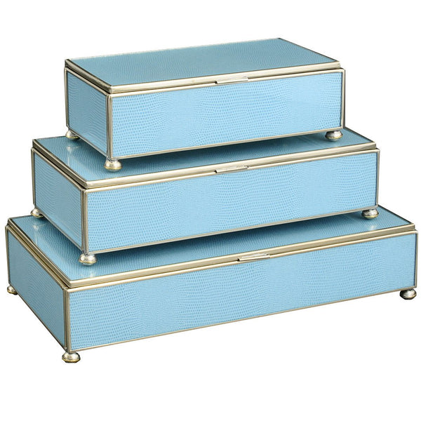 blue lizard skin rectangular stacking 3 box set