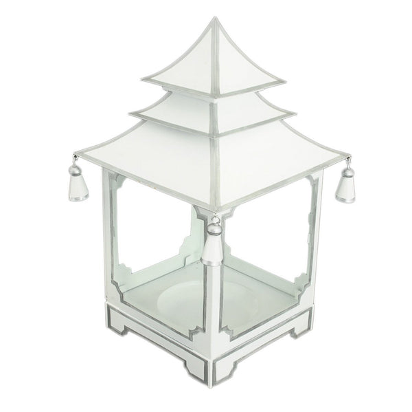 Small  candle pagoda white with silver trim